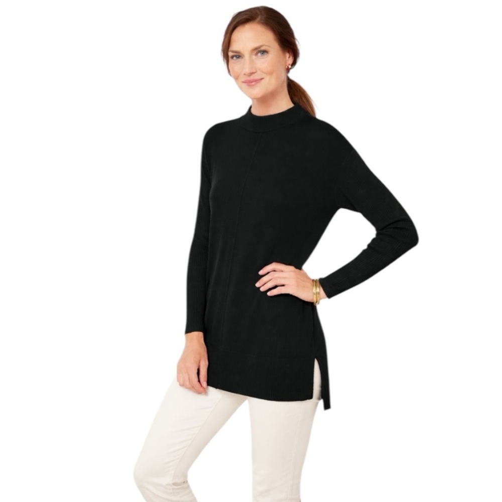 Talbots Merino Wool Ribbed Trim Pullover Sweater Black Medium